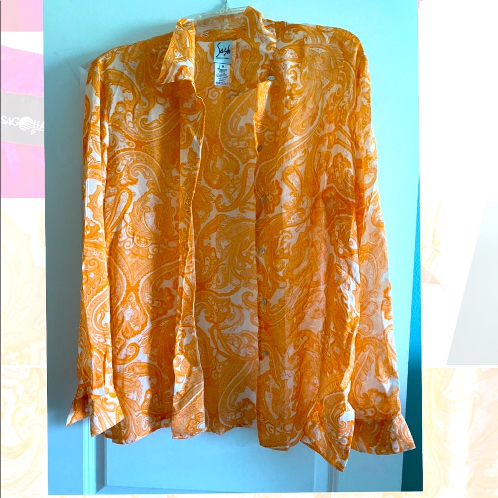 Sash lightweight orange paisley blouse